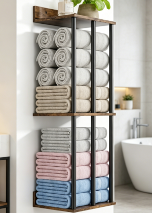 3-Bar Metal Towel Rack — Wooden Rolled Towel Storage