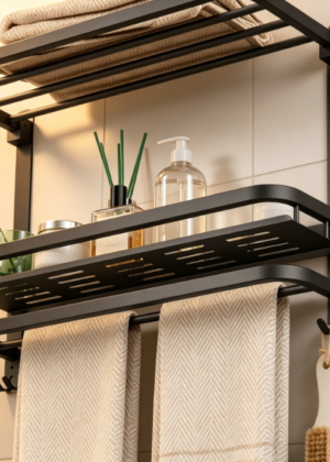 Foldable Black Towel Rack — No-Drill Installation