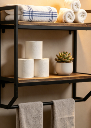 Double-Tier Over-the-Toilet Rack — Vintage Black Wall Mount