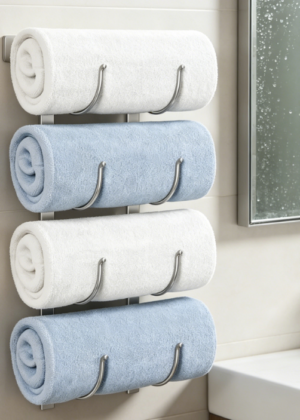 4-Tier Rolled Towel Rack — Space-Saving Wall Mount