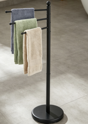 Matte Black Towel Rack with 3 Swiveling Hanging Rods