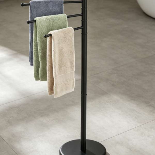 Matte Black Towel Rack with 3 Swiveling Hanging Rods