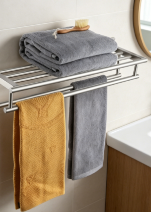 Double-Bar Stainless Steel Towel Rack — Brushed Nickel Wall Mount