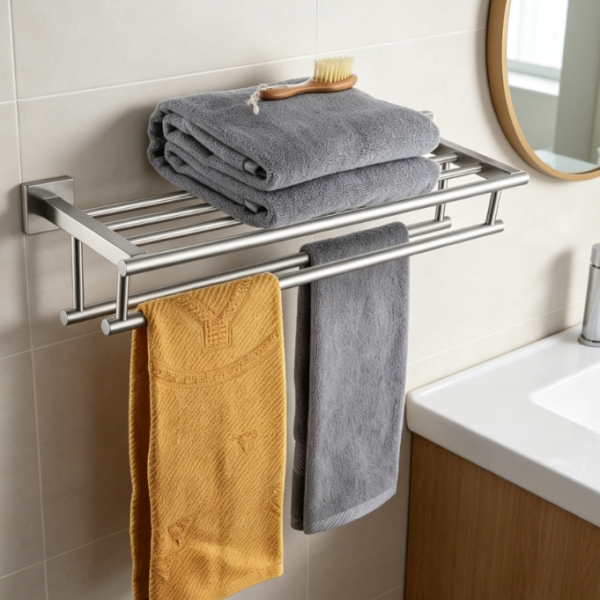 Double-Bar Stainless Steel Towel Rack — Brushed Nickel Wall Mount