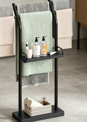 Extra-Tall 4-Tier Towel Rack (Double T-Shape) with Weighted Black Base
