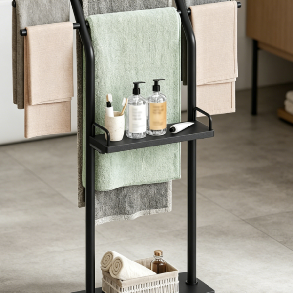 Extra-Tall 4-Tier Towel Rack (Double T-Shape) with Weighted Black Base