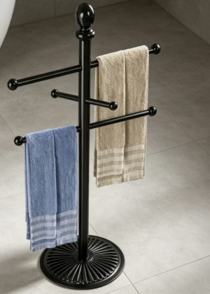 Heavy-Duty Metal Towel Rack with 6 Hanging Rods and Storage Tray