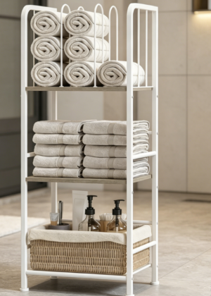 M-Shaped Detachable 3-Tier Towel Rack (White, Space-Saving Design)