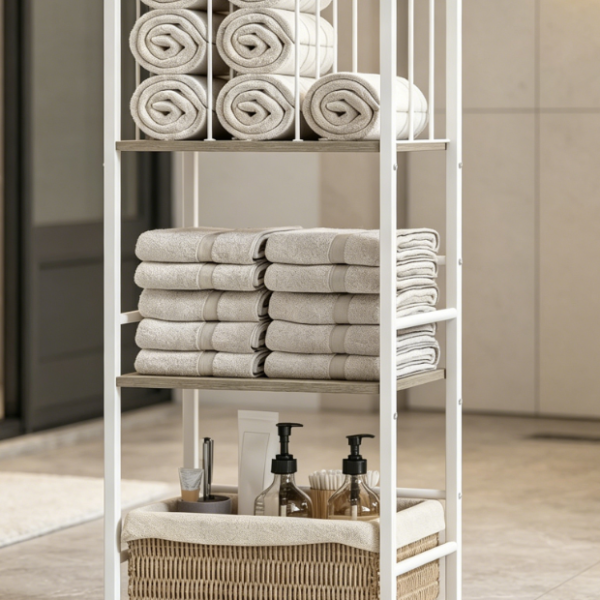 M-Shaped Detachable 3-Tier Towel Rack (White, Space-Saving Design)