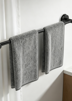 Adjustable Suction Cup Towel Bar — Matte Black Stainless Steel
