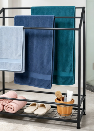 Extra-Wide 3-Tier Freestanding Towel Rack with Storage Shelf