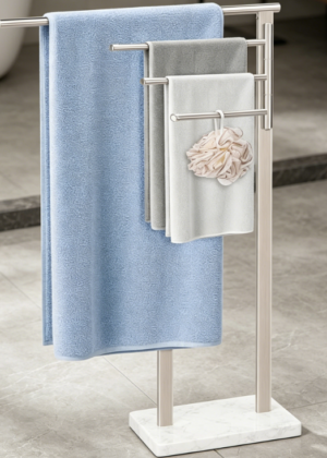 3-Tier Freestanding Towel Rack with Swiveling Rods and Marble Base