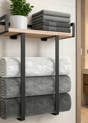 Metal & Wood Wall Rack — Foldable, Suitable for Large Towels